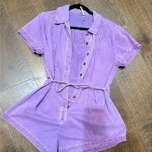 Purple Button-Up Romper free